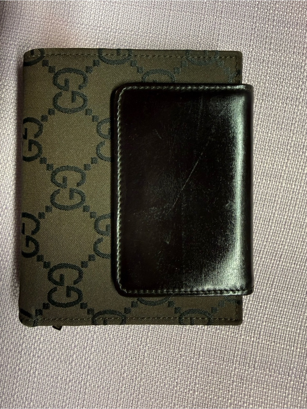 Gucci Black Monogram Canvas Wallet with Black Leather Card Holder